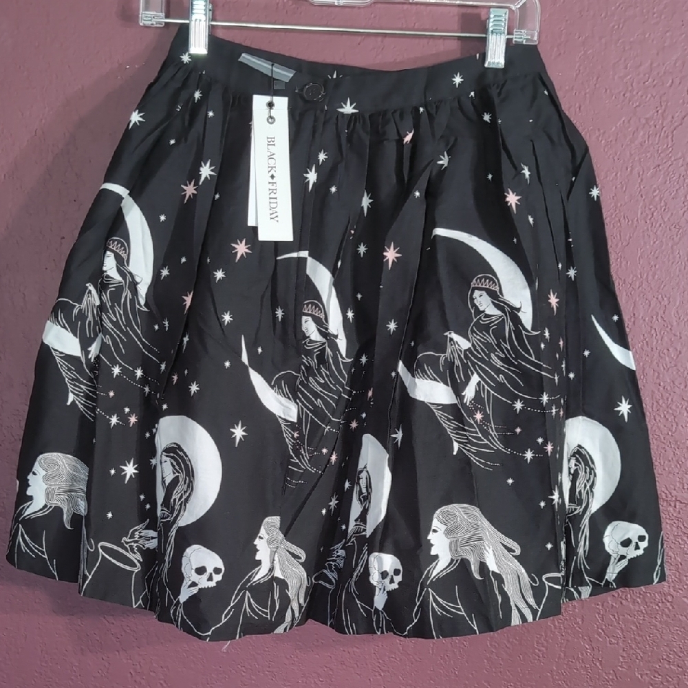 NWT Black Friday "Moonchild" Black and White Pleated Midi Skirt